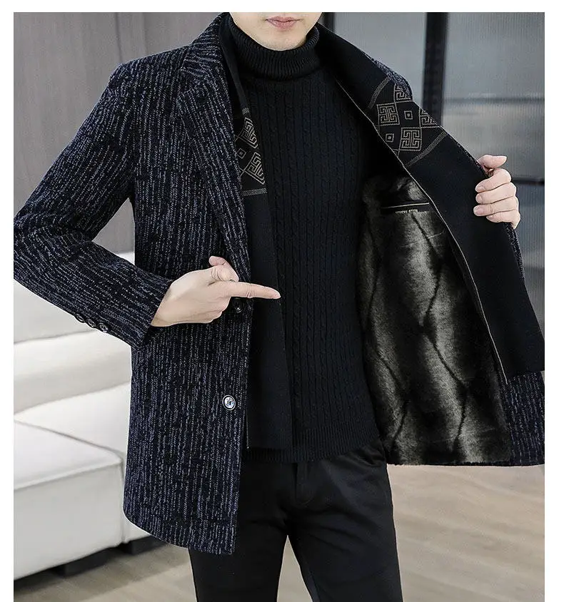 Herren Business Casual Winter Verdickter Gestreifter Plüschmantel Warme Fleece Windjacke Klassischer Wollmantel Kleidung Outwear – Detail 15