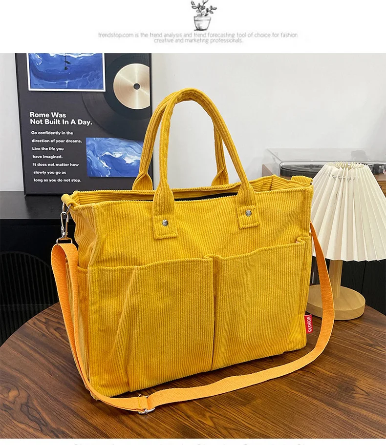 Warme Cord-Tragetasche, Geräumige Handtasche Einkaufstasche, Stilvolle & Praktische Schultertasche, Lässige Minimalistische Einzel-Umhängetasche – Detail 18