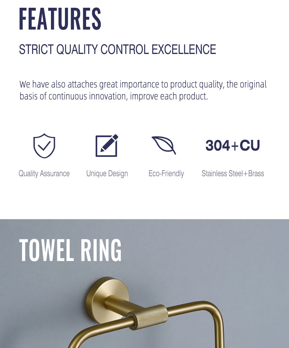 Handtuch halter aus gebürstetem Gold gerändelt Handtuch halter Robe Haken Papier halter Toiletten bürsten halter Bad zubehör Regal – Detail 6