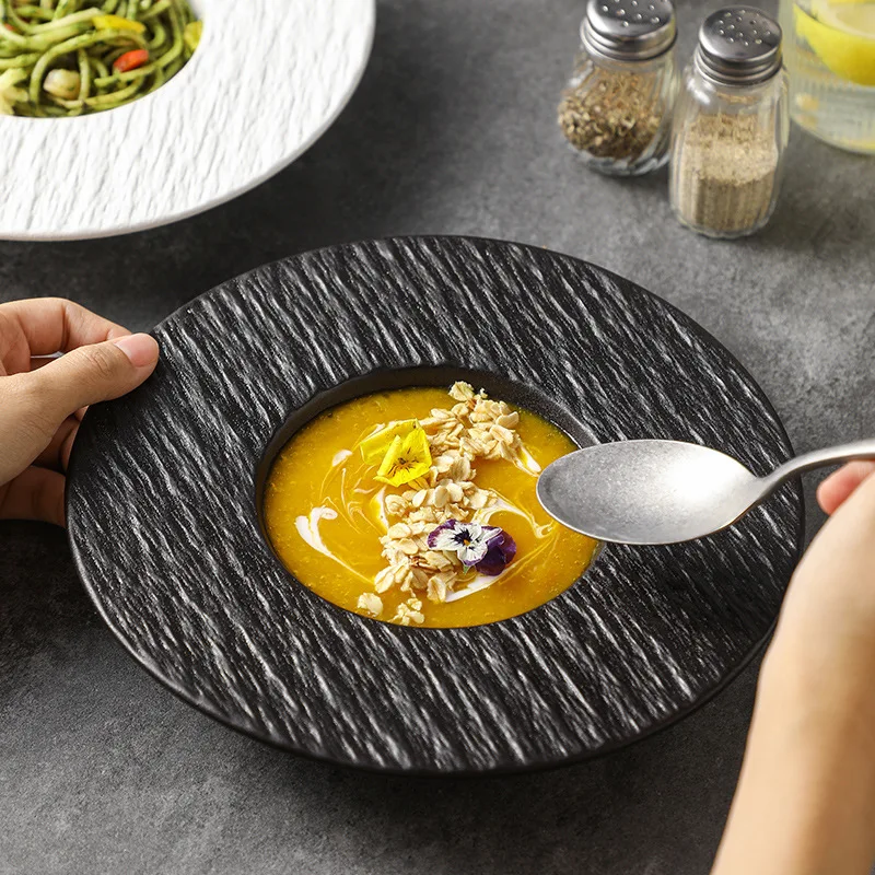 

Straw Hat Dish Ceramic Deep Salad Plate Spaghetti Sense Japanese Rock Western Food Plate Italian Soup Dish Spaghetti Plates