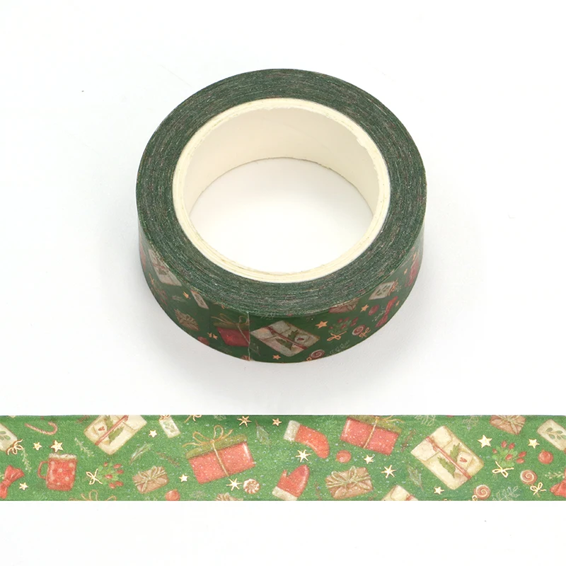 

10PCS/lot 15mm*10m Gold Foil Christmas Gifts Boots Gloves Candy Stationery Scrapbooking Paper Adhesive Masking Tape washi tape
