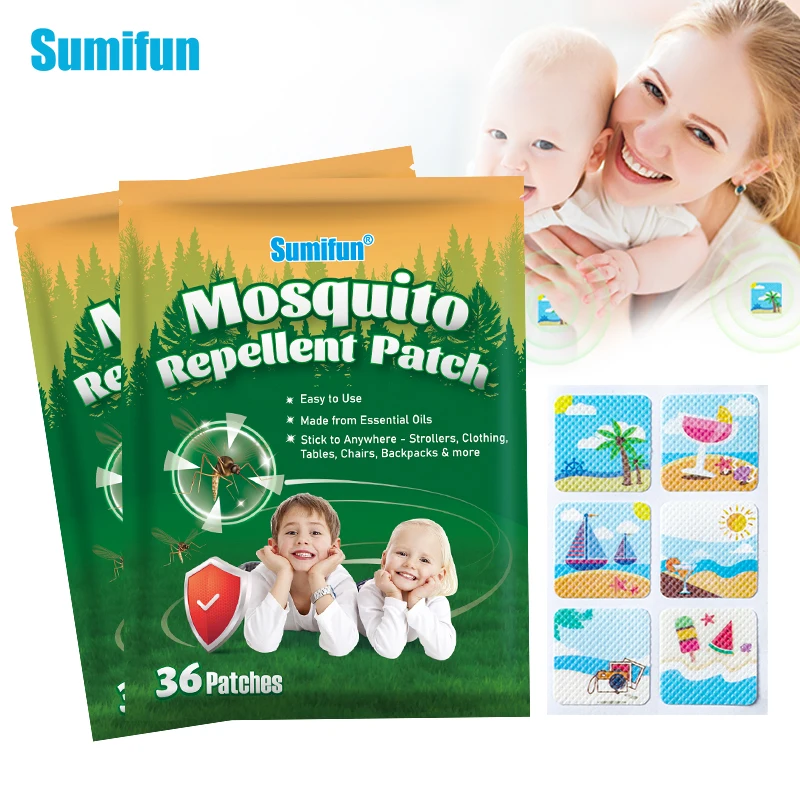 Sumifun-모기 퇴치 스티커, 사각형 에센셜 오일, 모기 퇴치 패치 스티커, 어린이용 야외 여행, 36 개 