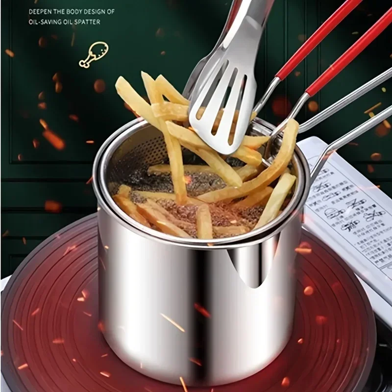 Stainless Steel Fryer With Frying Basket Multifunctional Small Pot Kitchen Frying Chicken Cooking Tools