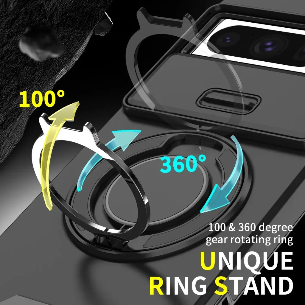Rugged Shockproof Armor Phone Case with Magnetic Ring Holder and Kickstand