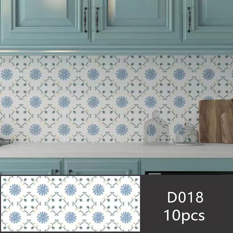 

10pcs Retro Pattern Matte Surface Tiles Sticker Transfers Covers for Kitchen Bathroom Tables Floor Hard-wearing Art Wall Decals