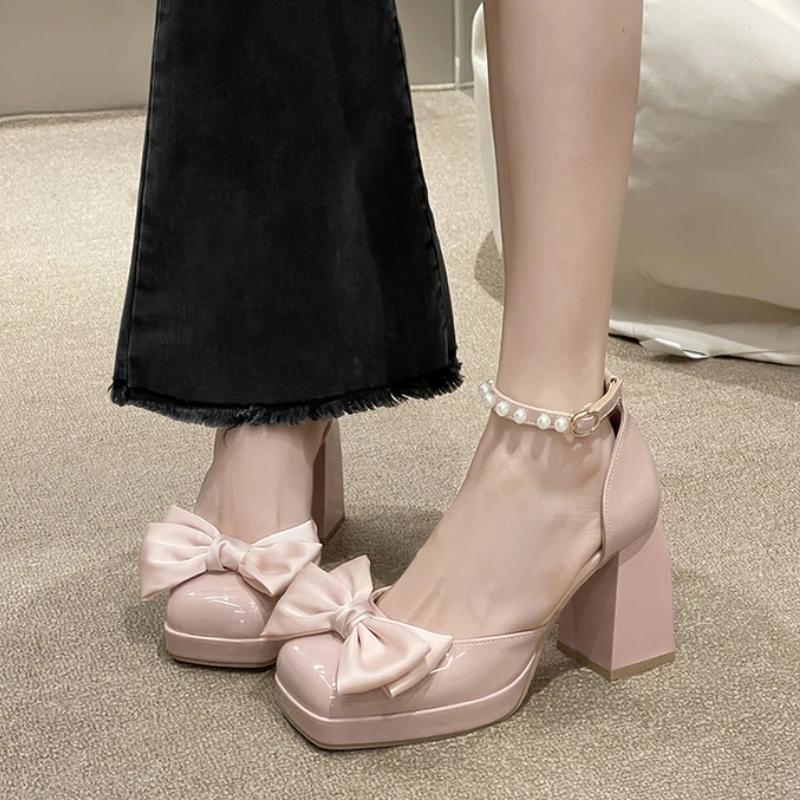 

BCEBYL 2023 Осенняя мода новые сексуальные модные женские туфли мэри джейн на высоком каблуке на платформе с жемчугом Женская лакированная кожа