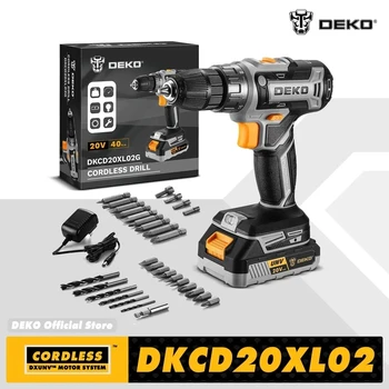 DEKO 20V Cordless Drill Household Multi-function Power Tools 2 Speed Rechargeable Electric Screwdriver Lithium Battery