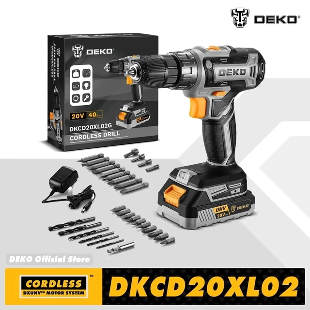DEKO – perceuse sans fil 20V, outils électriques multifonctions ménagers, tournevis électrique Rechargeable à 2 vitesses, batterie au Lithium 1