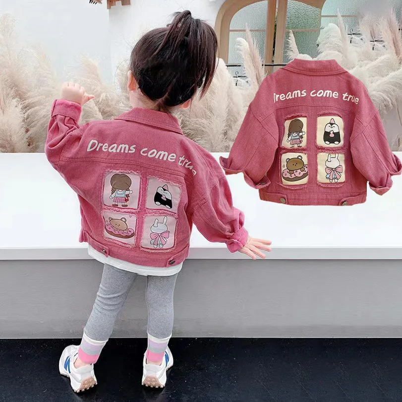 Girls coat Fashion children's denim jacket Pink baby spring and autumn coat baby outing clothes Sweet and casual girls' jacket - 2