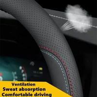 Nappa Leather Car Steering Wheel Cover For Tesla Model 3 Y S X 2019 - 2025 4 Seasons 36-38 CM Black Auto Interior Accessories 3