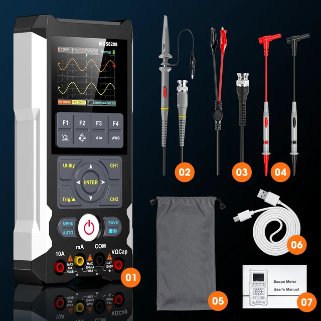 DSO-TC3 3-in-1 Handheld Oscilloscope - 10MSa/s Multimeter & Signal Generator