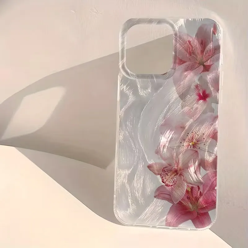 Elegant Shiny Pink Peach Blossoms Laser Silver Phone Case