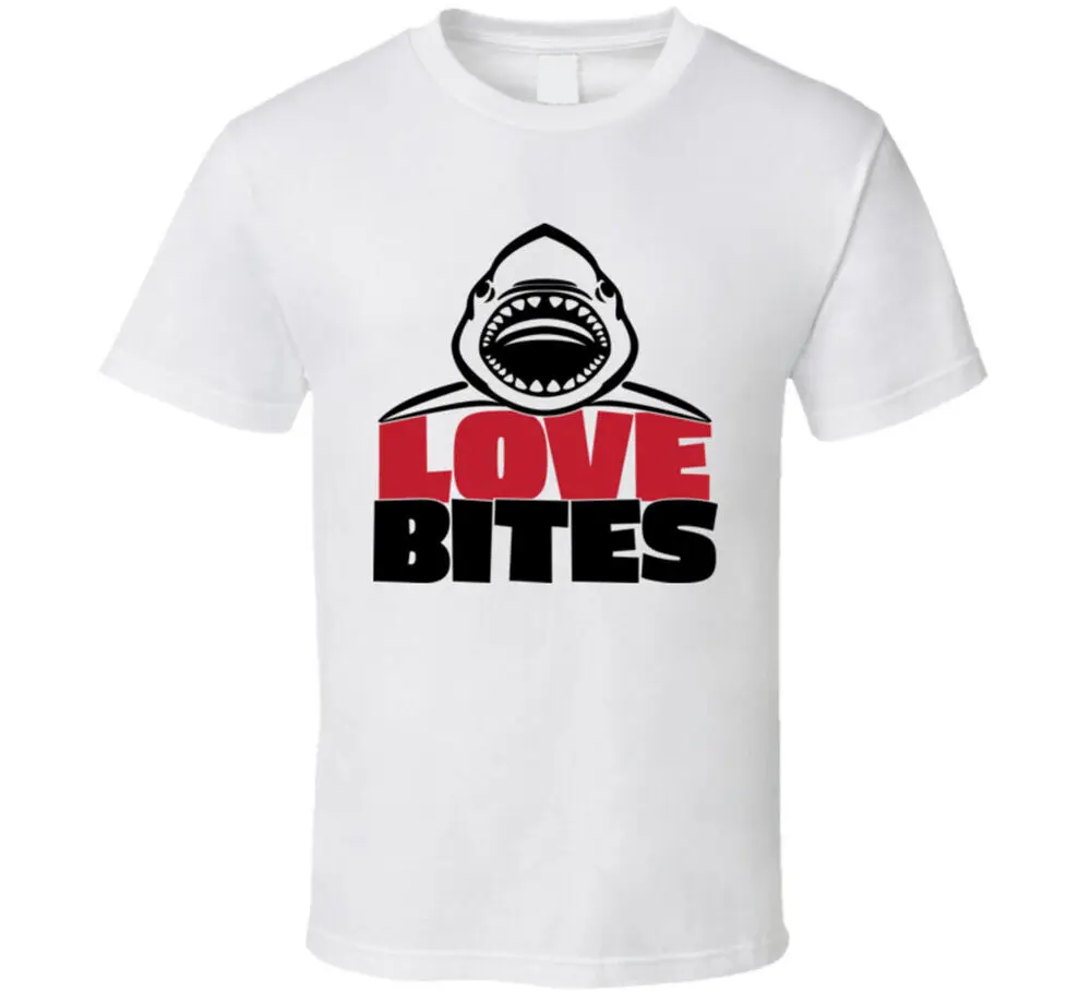 

Забавная Футболка Love Bites, футболка унисекс на День святого Валентина с изображением акулы, качественная футболка из 100% хлопка с коротким рукавом