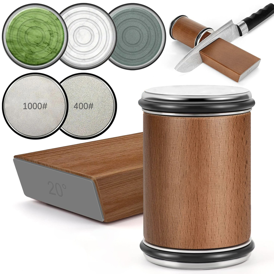 Rolling Knife Sharpener For Straight Edge Knife Sharpener Kit With 15/20Â° Degree Magnetic Angle For Kitchen Knives Whetstone Set