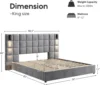 King Platform Bed Frame with Headboard,Elegant Velvet Upholstered Bed with Grid Pattern Padded Headboard,Easy Assembly,Grey 2