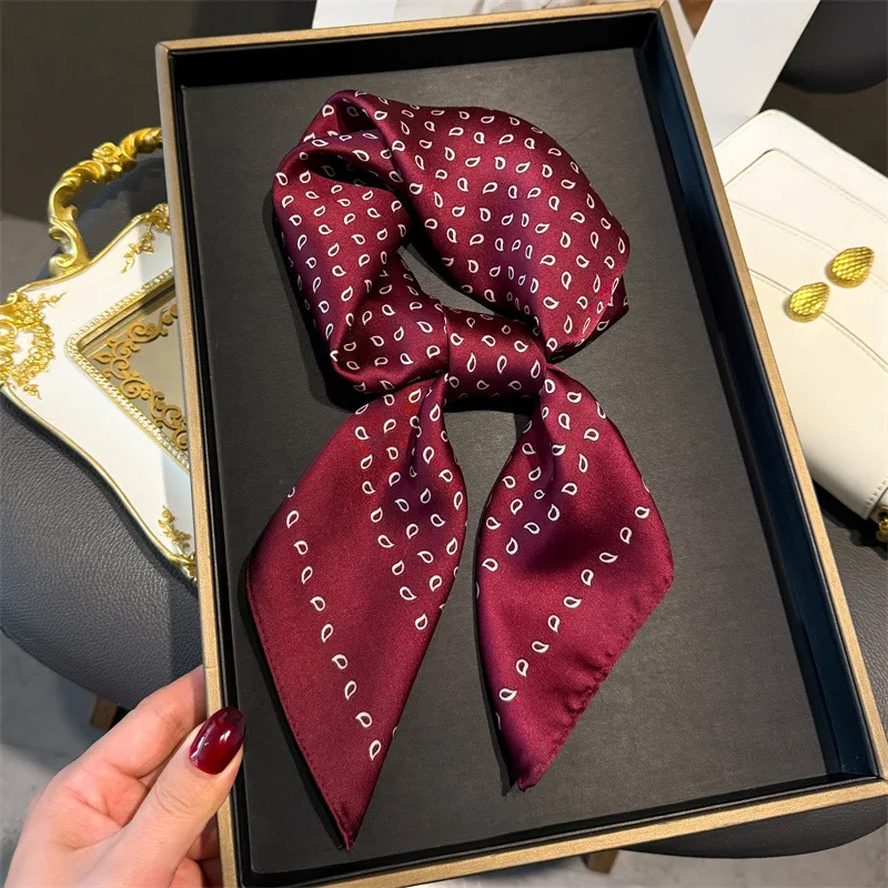 Printed Scarf Silk Scarf Square Scarf Horse Print Skinny Silk Square Scarf for Women Soft Satin Neckerchief Bag Ribbon Female Foulard Hairband