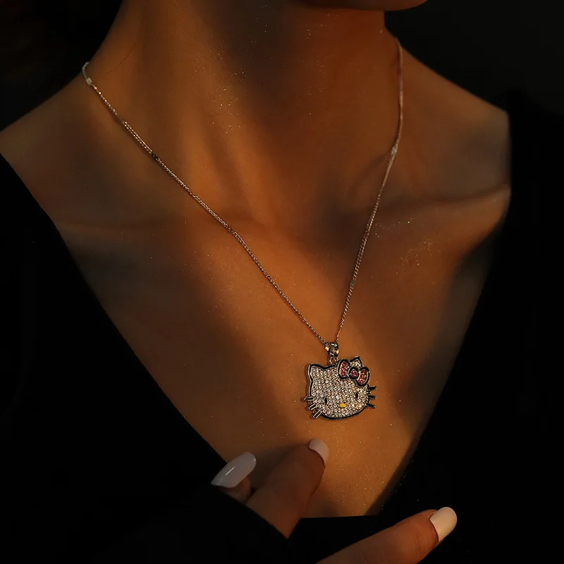 Y2k Hello Kitty Necklace Choker Chain Alloy Silver Crystals Female Bracelet  Pendant Sanrio Collar Women Jewelry Gift Girls Toy