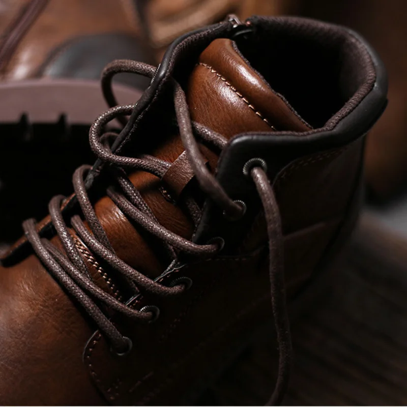 Men Ankle Boots Plus Size Fashion High Top Leather Shoes Autumn Outdoor Work Casual Shoes Motorcycle Boots Brown men chelsea boots men training boots