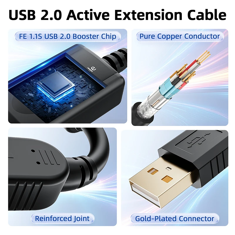 High-Speed 10M Active USB 2.0 Extension Cable with Signal Booster