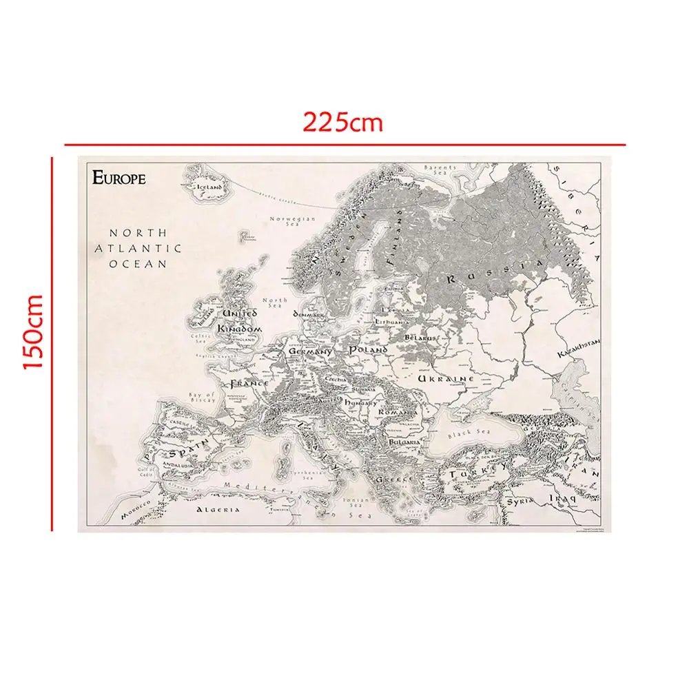 150x225cm Simple Europe Map Vintage Painting Black White Non-woven Decor World Map Wall Art for Office Home School Decoration