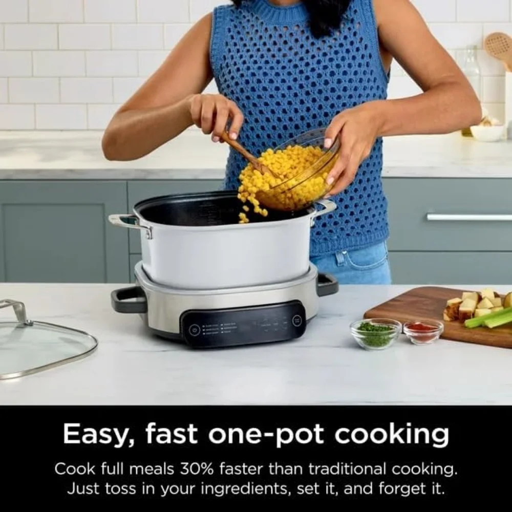Slow Cooker 6.5 QT One-Pot Cooking Adjustable Temp Control Replaces 10 Cooking Tools Electric 6-in-1 Slow Cooker