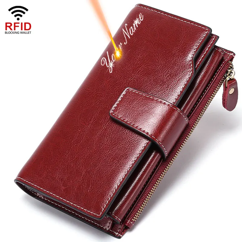 neue Rfid Lange Frauen Geldbörsen Kupplung Zipper Münzfach Weibliche Druck Brieftasche Qualität Karte Halter Aus Echtem Leder Frauen Geldbörse