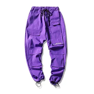 Purple Men Cargo Pants Spring Loose Hip Hop Joggers Trousers Pockets  Overalls Fashion Student Sweatpants Korean Male Streetwear 220816