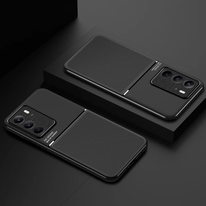 Shockproof Leather Phone Case with Magnetic Holder and Soft Frame