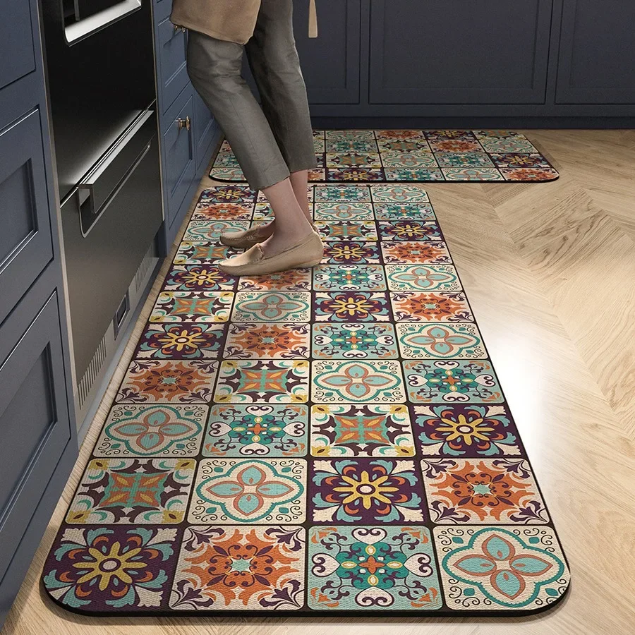 Linen Kitchen Mat Long Non-slip Floor Mat Entry Door Mat Area Rug Household Carpet Large Edge