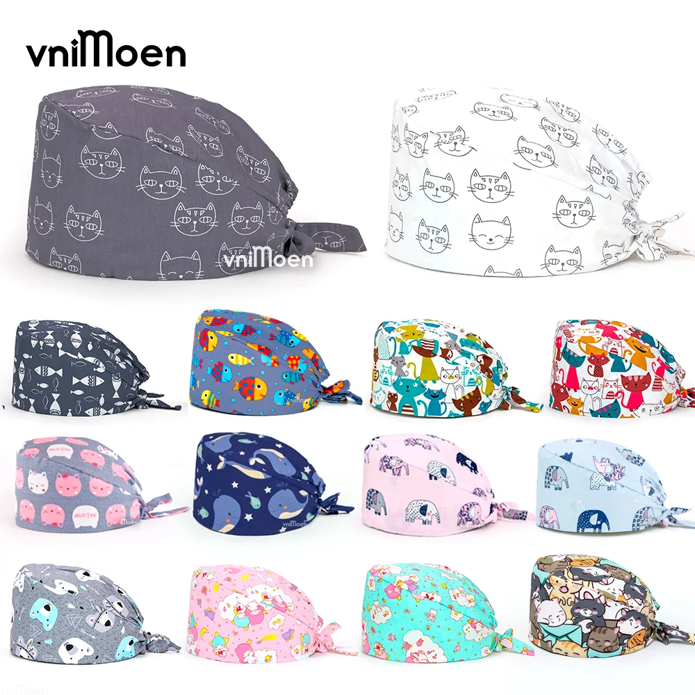 

Cotton scrub cap women cartoon printing beauty salon work hat medici infermiera chirurgia scrub lab cap Health service cap