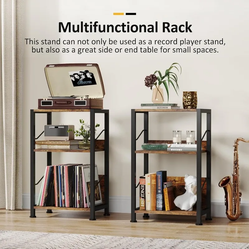 Retro 3 Tier Record Player Stand with Storage