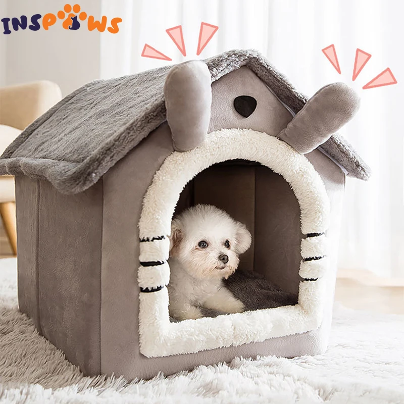 Kennel Dog House Soft Pet Bed Tent Indoor Enclosed Warm Plush Sleeping