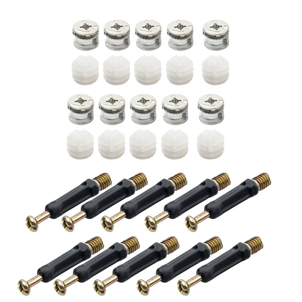 10Pcs Eccentric Three-in-one (cam Accessory + Pin + Pre-inserted Nut) Fastening Connector Furniture Quick-Release Rod Connector
