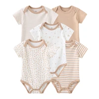 5Pieces Unisex Bodysuits Newborn Baby Girl Clothes Cotton Cartoon Baby Boy Clothes Set Solid Color Print Summer Bebes 3