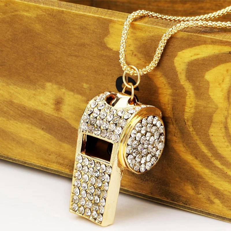 Glamorous Rhinestone Metal Whistle with Keychain