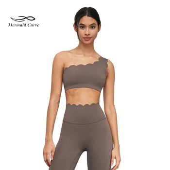 WX1562 New Nude Petal Shape Yoga Bra Suitable Medium Strength Exercise Bra Lycra One Shoulder Women's Pilates Sports Bra 1