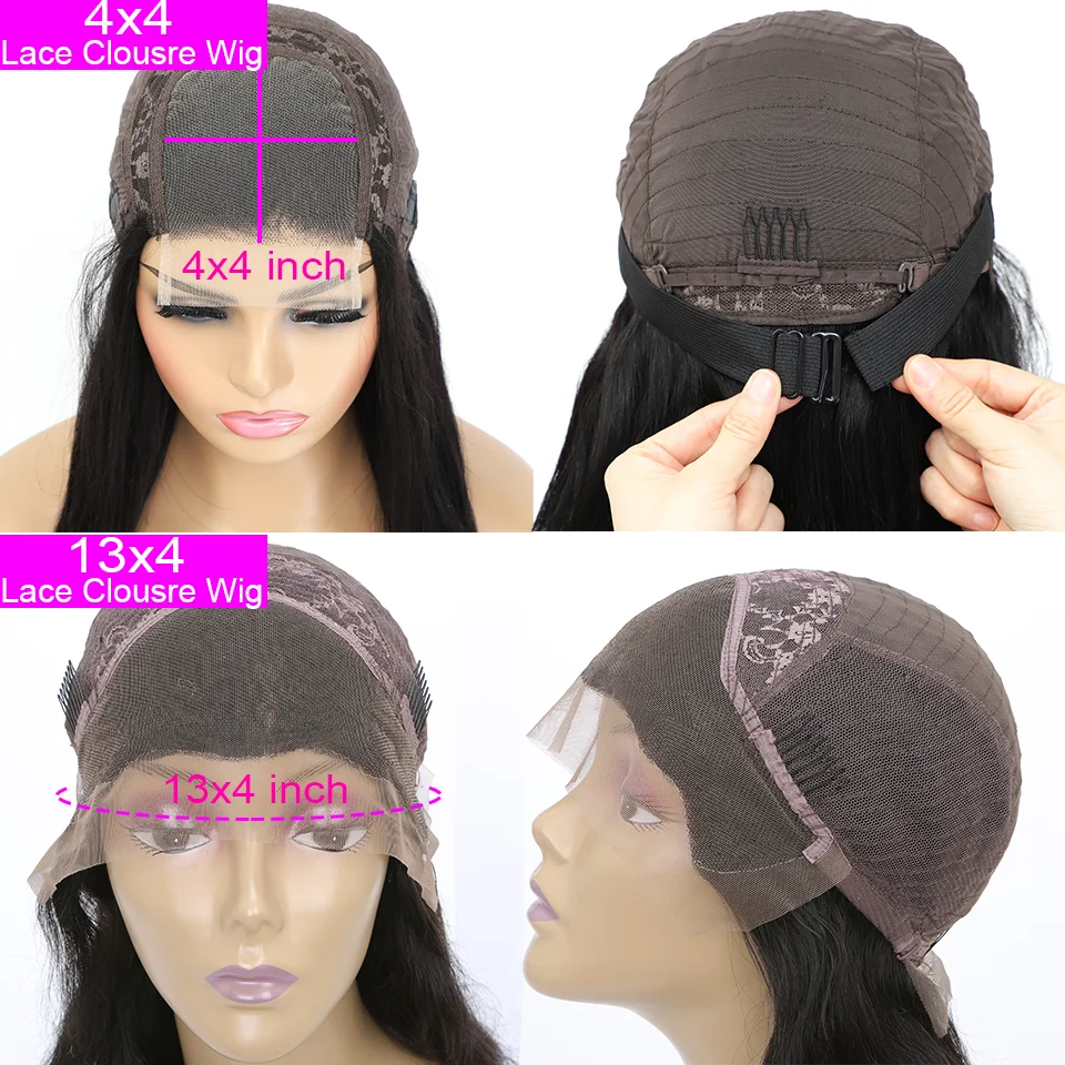4C Edges Hairline with Curly Baby Hair Wig Bone Straight 13X4 Transparent Lace Frontal Human Hair Wigs For Women 4x4 Closure Wig 6