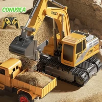 Rc Excavator Cars Trucks Alloy Remote Control Car Toy with Lights Sound Electric Engineering Vehicle Children Boys Kids Gifts 1