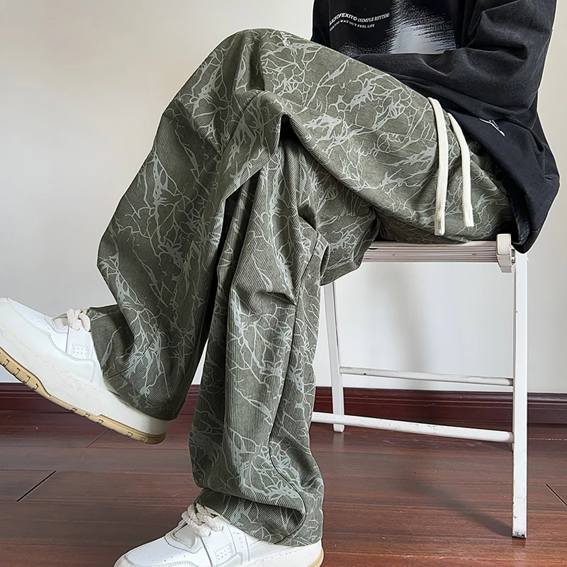 Autumn Corduroy Pants Men Fashion Retro Casual Pants Men Streetwear Hip-hop Loose Wide Leg Pants Mens Trousers Large Size 5XL 6