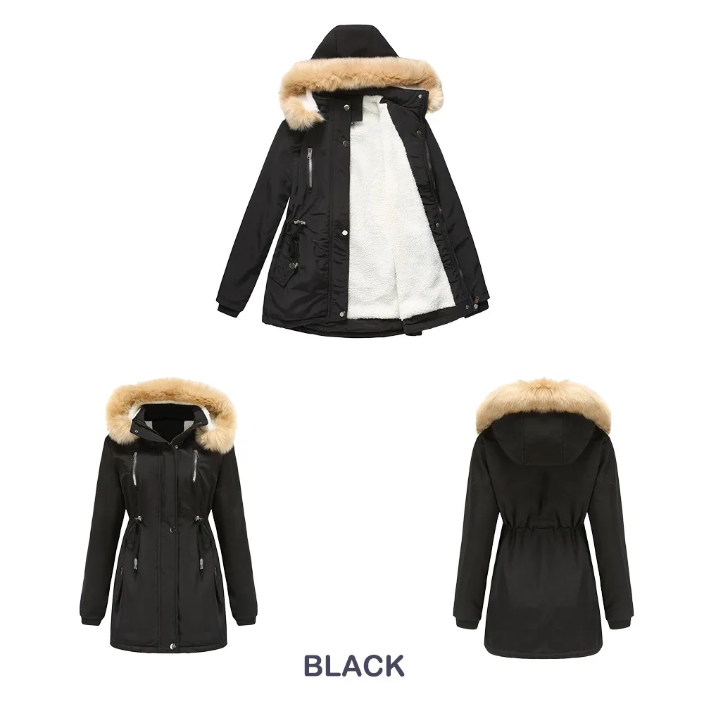Lamb fleece Women's Winter Down Jacket Coat Parkas Detachable Cap Fur Hooded Woman Clothes Padded Puffer Jacket Outerwear HWY274