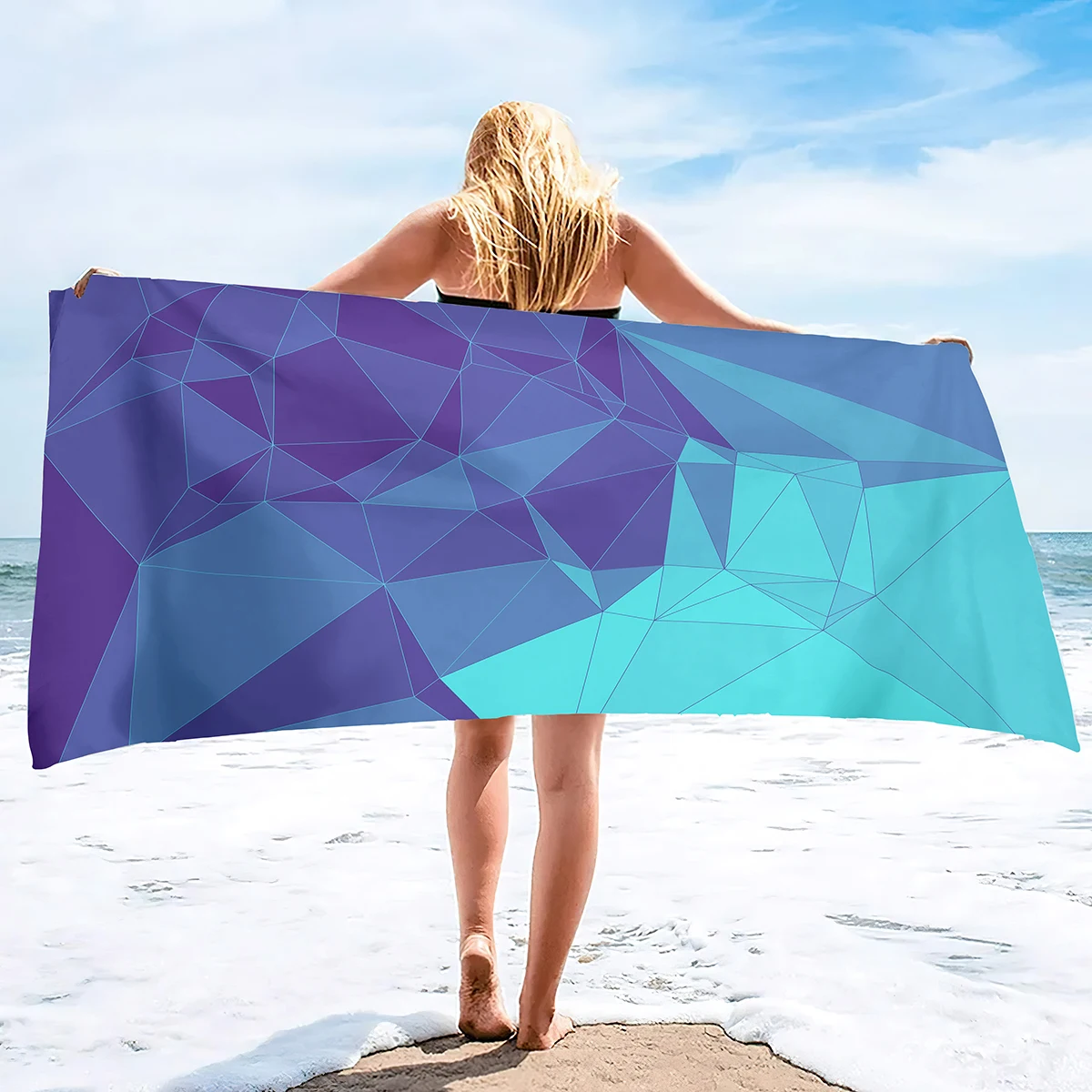 3D Beach Towel,Geometry Soft Bath Towels Highly Absorbent & Quick Dry Bath Washcloths,Sand Free