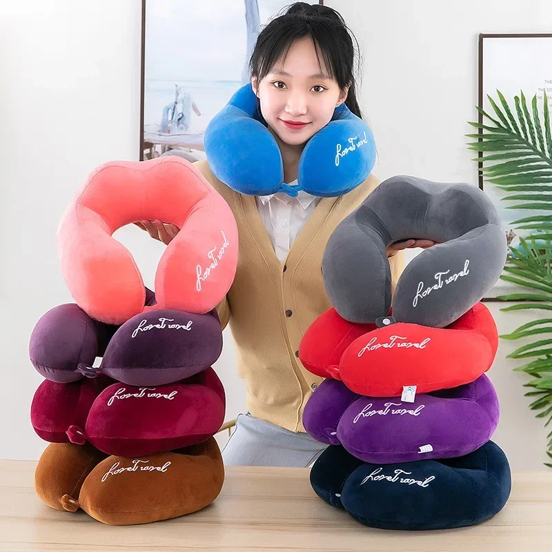 1PC Travel Neck Pillow Travel Neck Cushion Durable U-Shaped Travel Portable Neck Pillow Airplan Soft Pillow PP Cotton 3