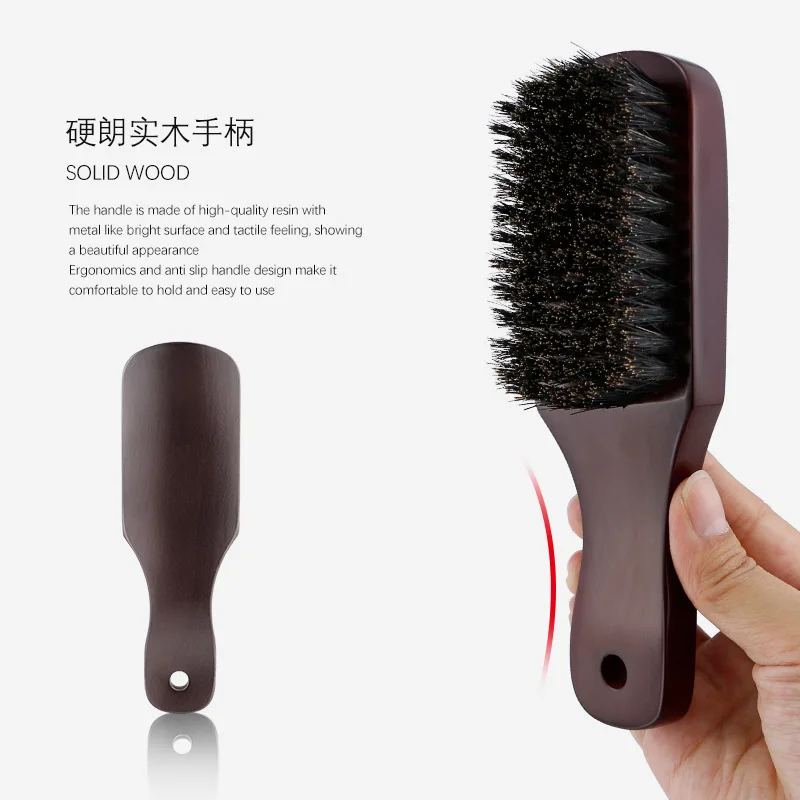 Men Beard Brush Wood Handle Boar Bristle Moustache Cleaning Brush Hairdressing Anti Static Barber Hair Styling Comb Tool 2