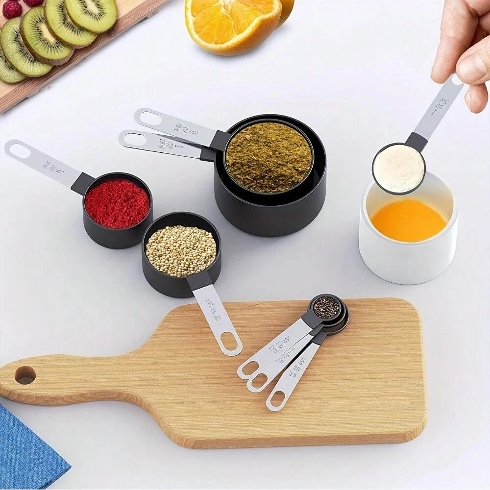 8Pcs Stackable Stainless Steel Measuring Cups Spoons Tablespoon Teaspoon with Plastic Head For Measuring Dry Liquid Ingredients kitchen measuring spoons measuring spoon set measuring cup and spoon set