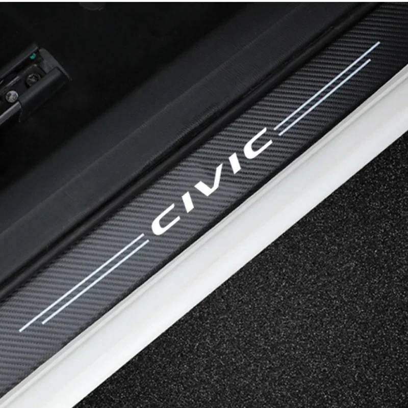 Car Door Sill Protector Trunk Bumper Scratch-proof Stickers for Honda Civic Logo Carbon Fiber Door Pedal Threshold Strips