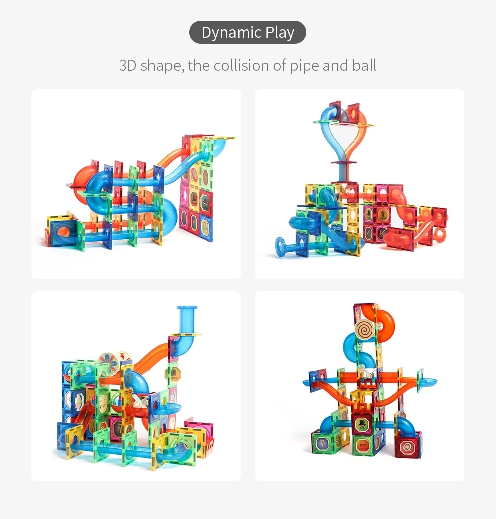 Magnetic Building Blocks,Magnetic Assembly Toy,171PCS Magnetic Building Blocks Marble Run Race Track Assembly Toys
