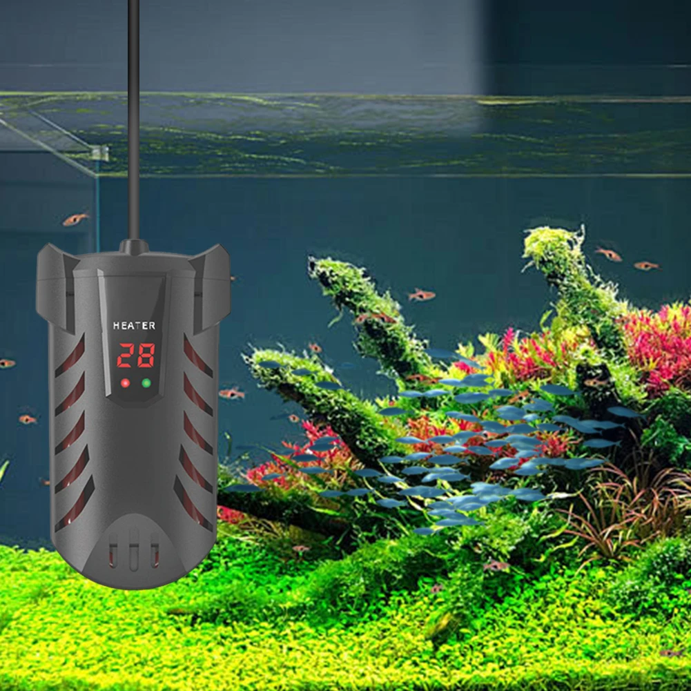 Aquarium Turtle Feeding Water Heater with Suction Cup Aquarium Heater Fish Tank Thermostat Dual Probe Temperature Adjustment