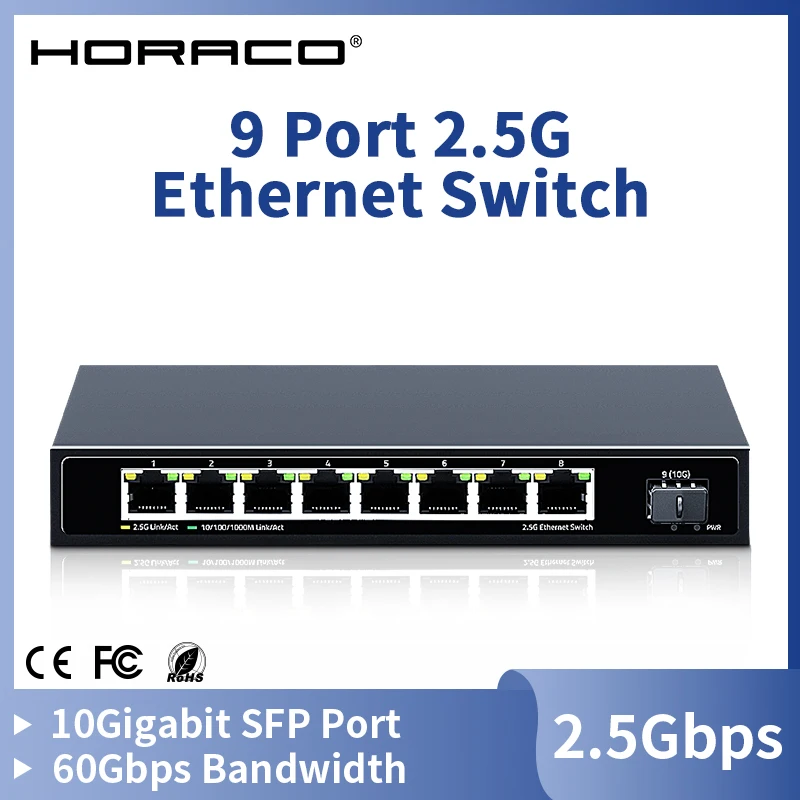 HORACO 8 Port 2.5G Switch 2.5GBASET Network Switcher