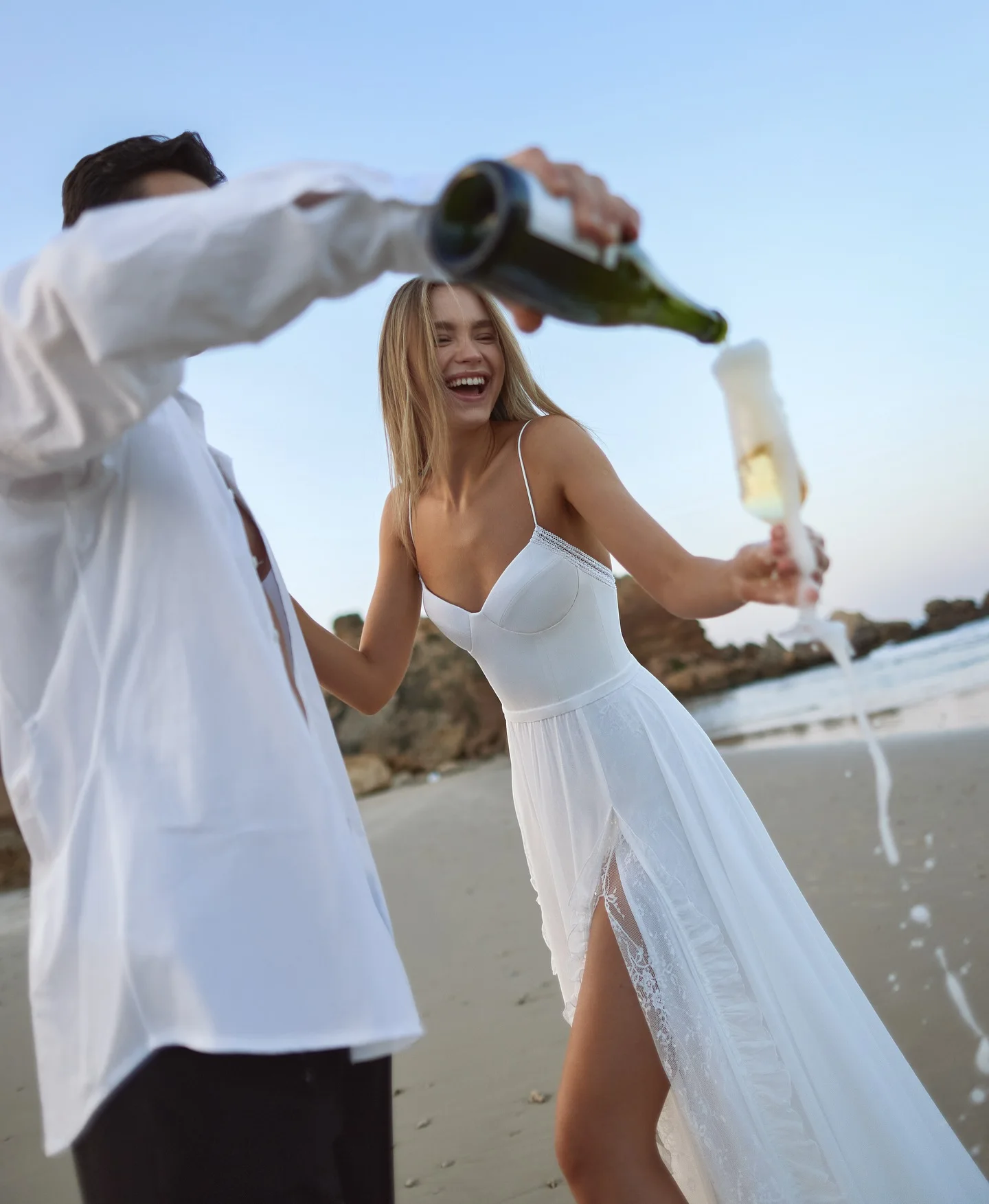 Customized Beach Wedding Dress 2026 Lace High Slit Elegant Bridal Gown Women Spaghetti Strap Boho Bride Dress Simple Party Dress