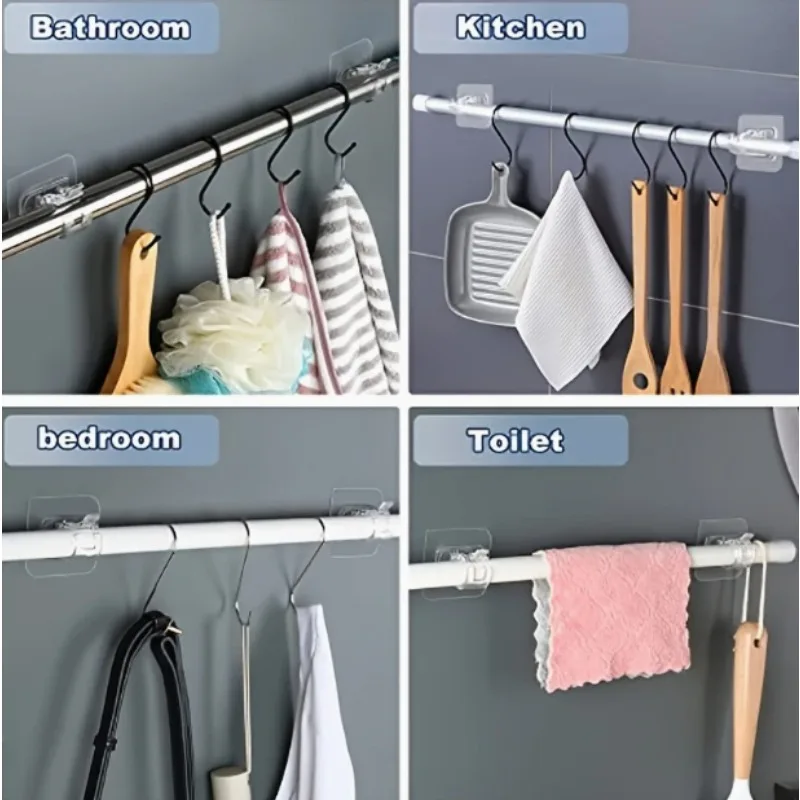 Staffe per aste per tende senza trapano, 2 ganci autoadesivi per aste per tende, senza foratura, ganci adesivi per asta per tende per bagno, cucina